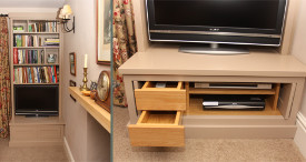 Painted wood tv cabinet with book shelves